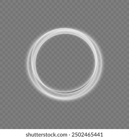 Luminous white lines of speed. Twist white line. Light trail wave, fire path trace line and incandescence curve twirl. Abstract motion lines.