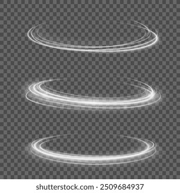 Luminous white lines of speed. Twist white line. Light trail wave, fire path trace line and incandescence curve twirl. Abstract motion lines.	