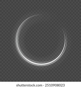 Luminous white lines of speed. Twist white line. Light trail wave, fire path trace line and incandescence curve twirl. Abstract motion lines.
