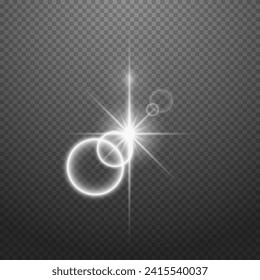 A luminous, white star on a dark transparent background. A shimmering, transparent light effect with highlights. Vector illustration.