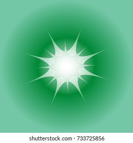 Luminous white star on a green background, abstraction.