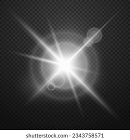 A luminous, white star on a transparent background. A shimmering, transparent light effect with highlights. Vector illustration.
