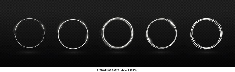 Luminoso remolino blanco. Pedistal plateado claro, podio, plataforma, mesa. Círculo de brujería mágica moderna con pistas. Señal etérea del portal de incendios con extraña chispa de llama. Vector de efecto de traza luminoso.