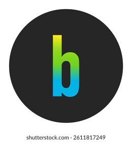Luminous Yellow to Fresh Lime Green and Deep Cobalt Blue Gradient Lowercase Letter b on a Dark Charcoal Gray Circular Background