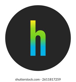 Luminous Yellow to Fresh Lime Green and Deep Cobalt Blue Gradient Lowercase Letter h on a Dark Charcoal Gray Circular Background