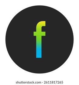 Luminous Yellow to Fresh Lime Green and Deep Cobalt Blue Gradient Lowercase Letter f on a Dark Charcoal Gray Circular Background
