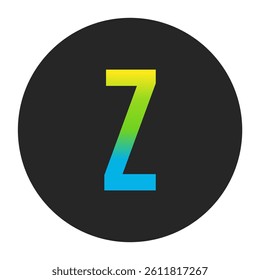 Luminous Yellow to Fresh Lime Green and Deep Cobalt Blue Gradient Capital Letter Z on a Dark Charcoal Gray Circular Background