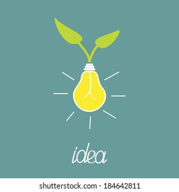 Lump bulb with green leafs.  ECO energy idea concept. Vector illustration.