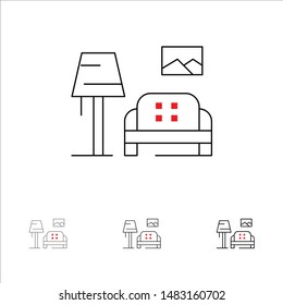 Lump, Room, Sofa, Gallery Bold and thin black line icon set