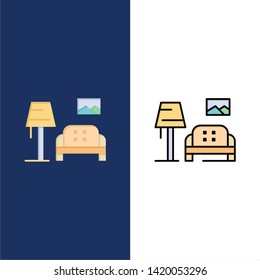 Lump, Room, Sofa, Gallery  Icons. Flat and Line Filled Icon Set Vector Blue Background