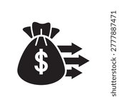 Lump sum payment icon with money bag on white