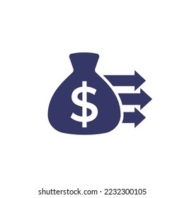 Lump sum payment icon with money bag on white