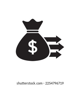 Lump sum payment icon with money bag on white