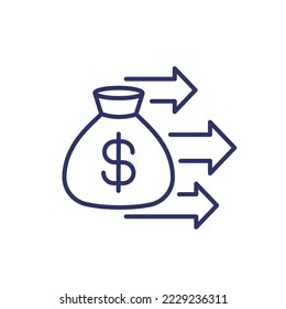 Lump sum payment line icon with money bag