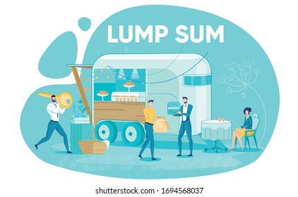 Lump Sum Payment Process with Business People Cartoon Characters Transferring Money Significant Amount. Financial Company Support and Investments in Brand Development. Flat Vector Illustration.