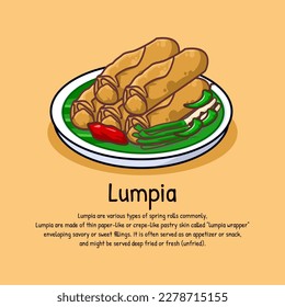 Lumpia crispy fried spring roll snack with vegetable bamboo shoots meat asian food