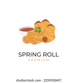 Lumpia Spring Roll Vector Illustration Logo Filled with Minced Meat and Dipped in a Delicious Sauce