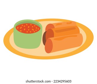 Lumpia - variation of Chinese spring rolls from Philippines and Indonesia. Simple hand drawn doodle vector illustration. Asian food