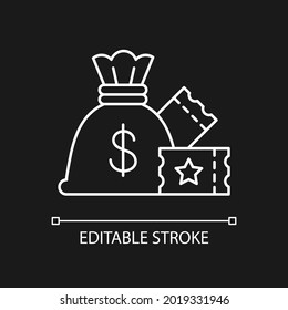 Lump-sum payment white linear icon for dark theme. One-time cash payout. Collecting jackpot at once. Thin line customizable illustration. Isolated vector contour symbol for night mode. Editable stroke