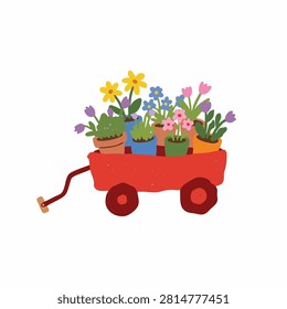 Lumpy Red Wagon with Flowers Vector Design