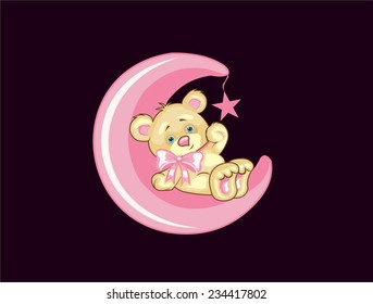 Luna Bear. Bear catching the star. Vector illustration.