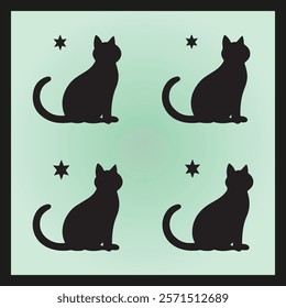 Luna cat silhouette set Clipart on a hex color background