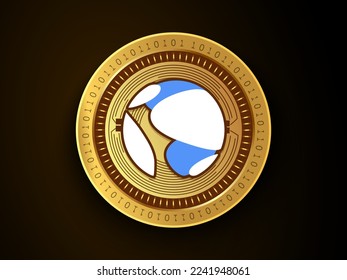 Luna Classic (LUNC) crypto currency symbol and logo on gold coin. Virtual money concept token based on blockchain technology. 