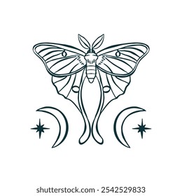 Luna moth hand drawn illustration isolated on white background. Celestial butterfly design