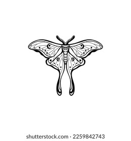 Luna Moth with Lilith's symbol on her wings. luna moth, moon moth. Geometric vector symbol with luna moth