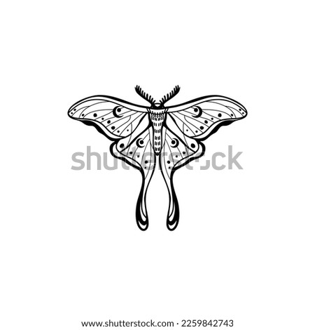 Luna Moth with Lilith's symbol on her wings. luna moth, moon moth. Geometric vector symbol with luna moth