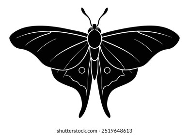 Luna Moth Silhouette, Vector Luna Moth, Minimalist Moth Design, Elegant Insect Art, Nature-Inspired Silhouette