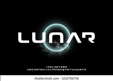 Lunar, an abstract technology science alphabet font. digital space typography vector illustration design