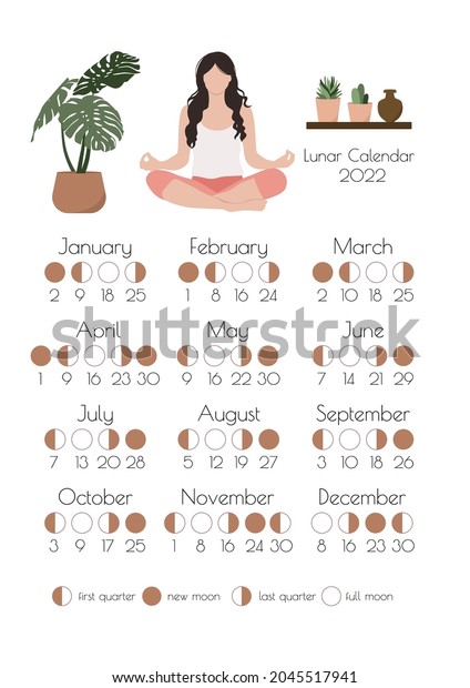 Lunar Calendar 2022 Vector Printable Moon Stock Vector (Royalty Free) 2045517941