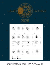 lunar calendar for 2025 year. banner, card, poster vector illustration