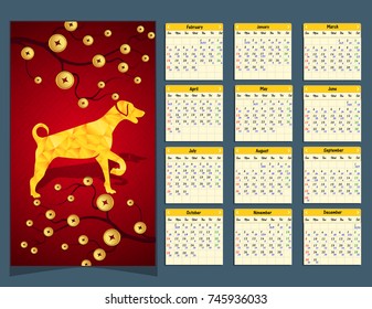 Lunar calendar, Chinese calendar for happy New Year 2018 year of the dog.