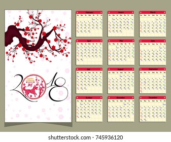 Lunar calendar, Chinese calendar for happy New Year 2018 year of the dog.