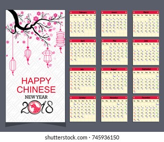 Lunar calendar, Chinese calendar for happy New Year 2018 year of the dog.