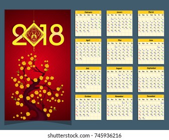 Lunar calendar, Chinese calendar for happy New Year 2018 year of the dog.