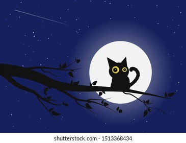 Lunar cat. Halloween concept. Vector illustration