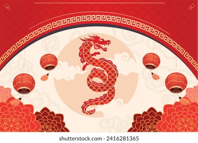 Lunar Chinese Dragon New Year Banner Decoration Design