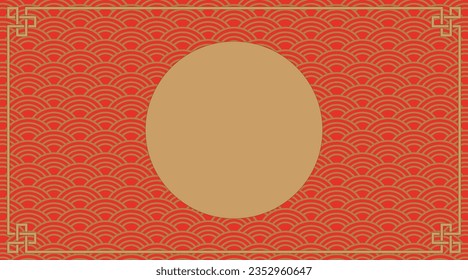 Lunar Chinese new year decoration banner,Vector Gold frame and Chinese Wave Pattern,Chinese traditional oriental ornament in Red Background 