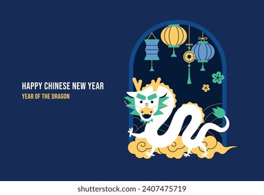 Lunar chinese new year, year of dragon icon vector illustration. happy chinese new year elements in modern minimalist style. background pattern.