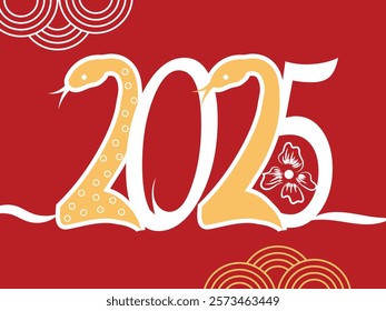 Lunar chinese year of snake. Vector illustration with combining the snake. Template of cover, card, poster.  