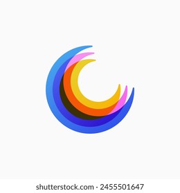 lunar crescent moon color colorful gradient logo vector icon illustration