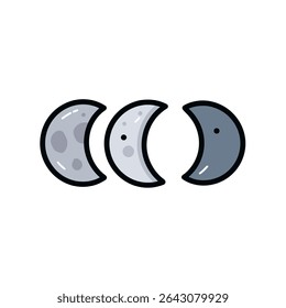 Os crescentes lunares exibem fases da lua contra fundo branco