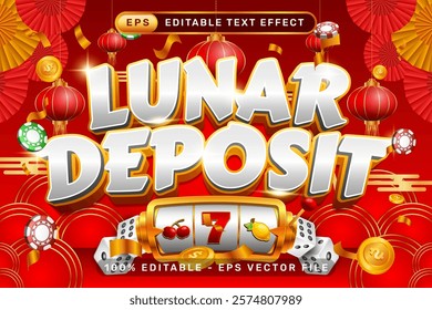 lunar deposit 3d text effect and editable text effect with lanterns and Chinese ornaments