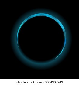 lunar eclipse. Black background and blue shining circle. Vector illustration