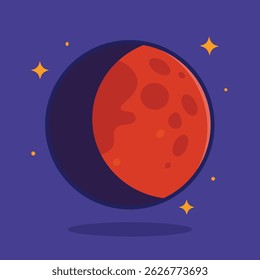 Ilustração do Desenho Animado do Eclipse Lunar. Ícone De Vetor Estilo De Desenho Animado Plano. Cores alegres. Contorno em Negrito.