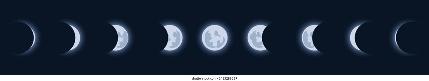 Lunar eclipse design. Full moon eclipse vector. Total sun and lunar eclipse cycle. Lunar eclipse vector elements collection for book, poster, banner, cover