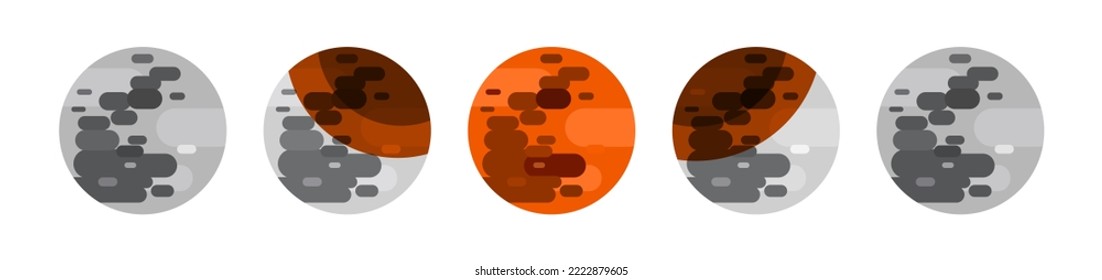 Icono plano del eclipse lunar conjunto eclipse fase parcial y total del vector eclipse ilustración de ciencia de astronomía